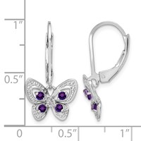 Sterling Silver Rhodium-plated Amethyst and Diamond Butterfly Earrings view 4