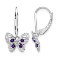 Sterling Silver Rhodium-plated Amethyst and Diamond Butterfly Earrings view 1
