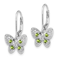 Sterling Silver Rhodium-plated Peridot and Diamond Earrings view 2