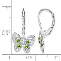 Sterling Silver Rhodium-plated Peridot and Diamond Earrings view 4