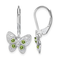 Sterling Silver Rhodium-plated Peridot and Diamond Earrings view 1