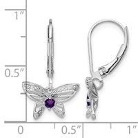 Sterling Silver Rhodium-plated Amethyst and Diamond Butterfly Earrings view 4