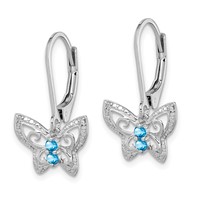 Sterling Silver Rhodium-plated Blue Topaz and Diamond Earrings view 2