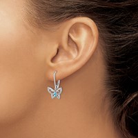 Sterling Silver Rhodium-plated Blue Topaz and Diamond Earrings view 3