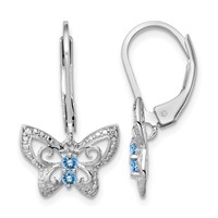 Sterling Silver Rhodium-plated Blue Topaz and Diamond Earrings view 1