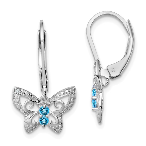 Sterling Silver Gemstone and Diamond Butterfly Earring