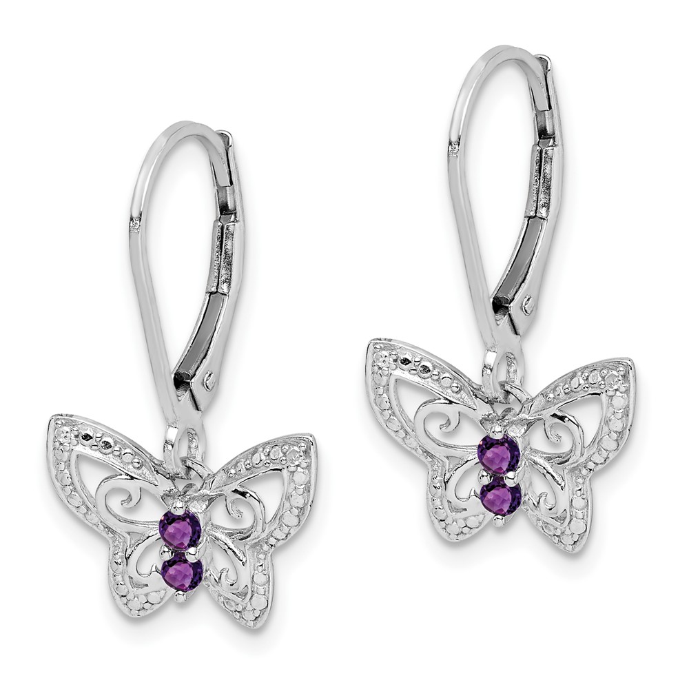 Sterling Silver Rhodium-plated Amethyst and Diamond Butterfly Earrings (QE10274AM)