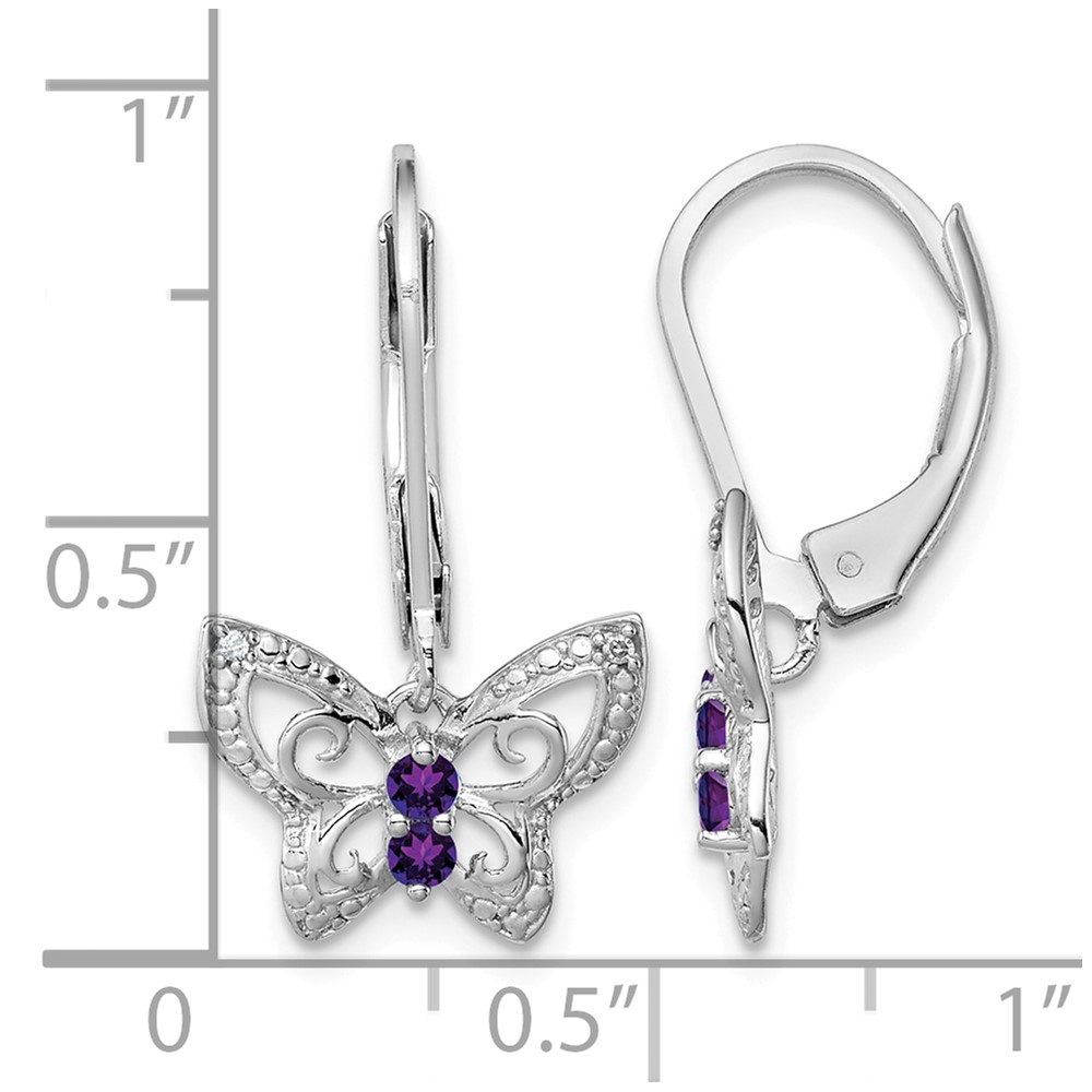 Sterling Silver Rhodium-plated Amethyst and Diamond Butterfly Earrings (QE10274AM)