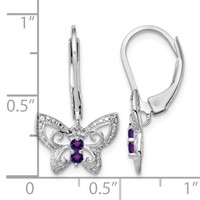 Sterling Silver Rhodium-plated Amethyst and Diamond Butterfly Earrings view 4