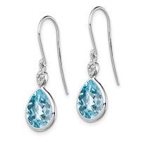 Sterling Silver Rhodium Plated Diamond and Blue Topaz Earrings view 2