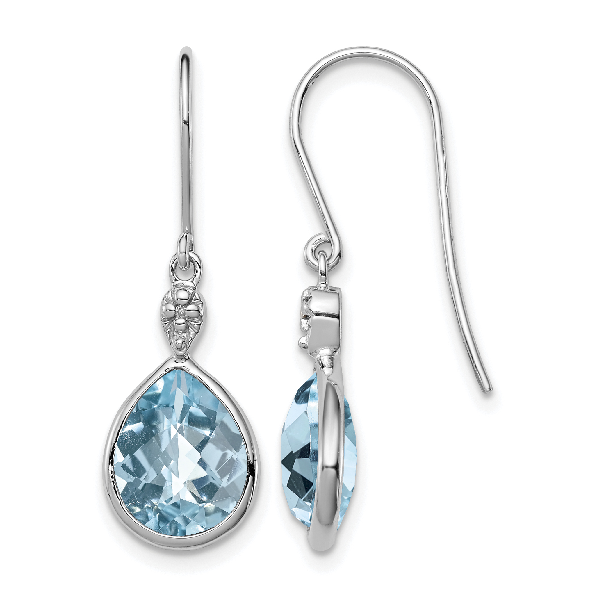 Sterling Silver Rhodium Plated Diamond and Blue Topaz Earrings (QE10303BT)