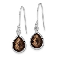 Sterling Silver RH Plated Diamond and Smoky Quartz Dangle Earrings view 2