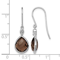 Sterling Silver RH Plated Diamond and Smoky Quartz Dangle Earrings view 4