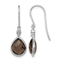Sterling Silver RH Plated Diamond and Smoky Quartz Dangle Earrings view 1