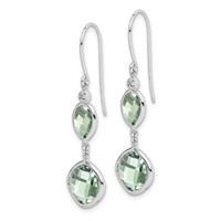 Sterling Silver Rhodium Plated Diamond and Green Quartz Earrings view 2