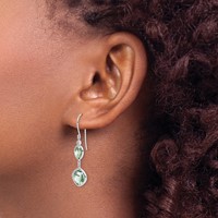 Sterling Silver Rhodium Plated Diamond and Green Quartz Earrings view 3