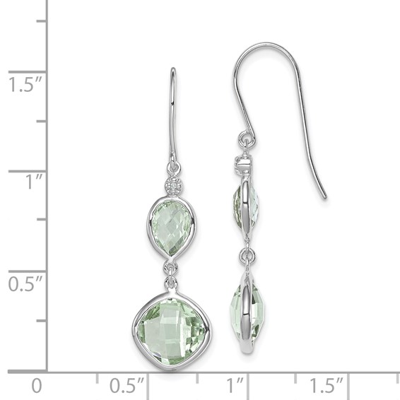 Sterling Silver Rhodium Plated Diamond and Green Quartz Earrings