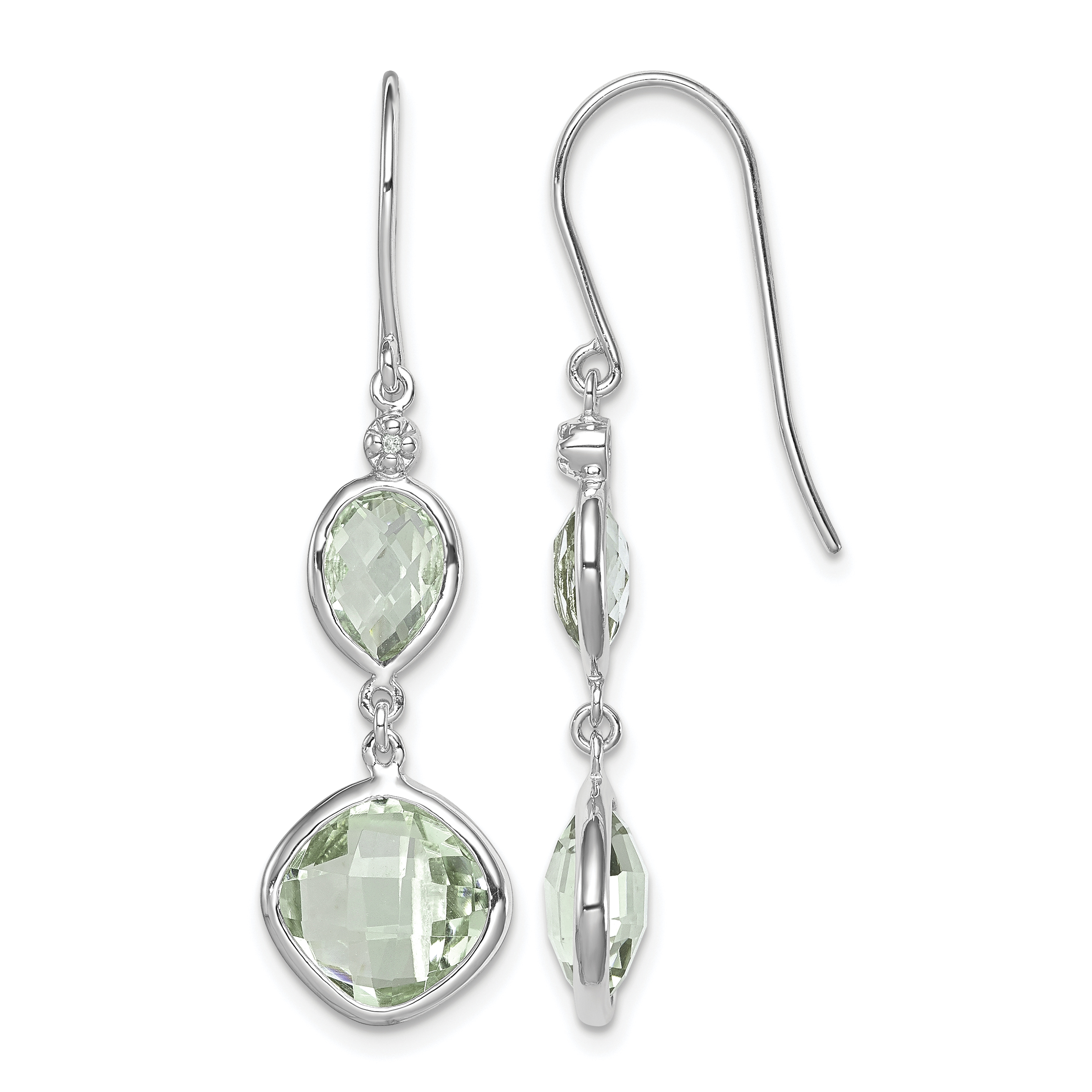Sterling Silver Rhodium Plated Diamond and Green Quartz Earrings (QE10307AG)