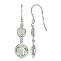Sterling Silver Rhodium Plated Diamond and Green Quartz Earrings view 1
