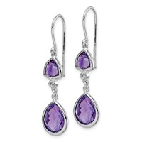 Sterling Silver Rhodium Plated Diamond and Amethyst Dangle Earrings view 2