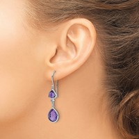 Sterling Silver Rhodium Plated Diamond and Amethyst Dangle Earrings view 3