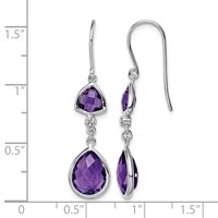 Sterling Silver Rhodium Plated Diamond and Amethyst Dangle Earrings view 4