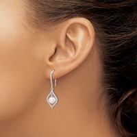 Sterling Silver Rhodium Plated Diamond and FW Cultured Pearl Ear view 3