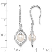 Sterling Silver Rhodium Plated Diamond and FW Cultured Pearl Ear view 4