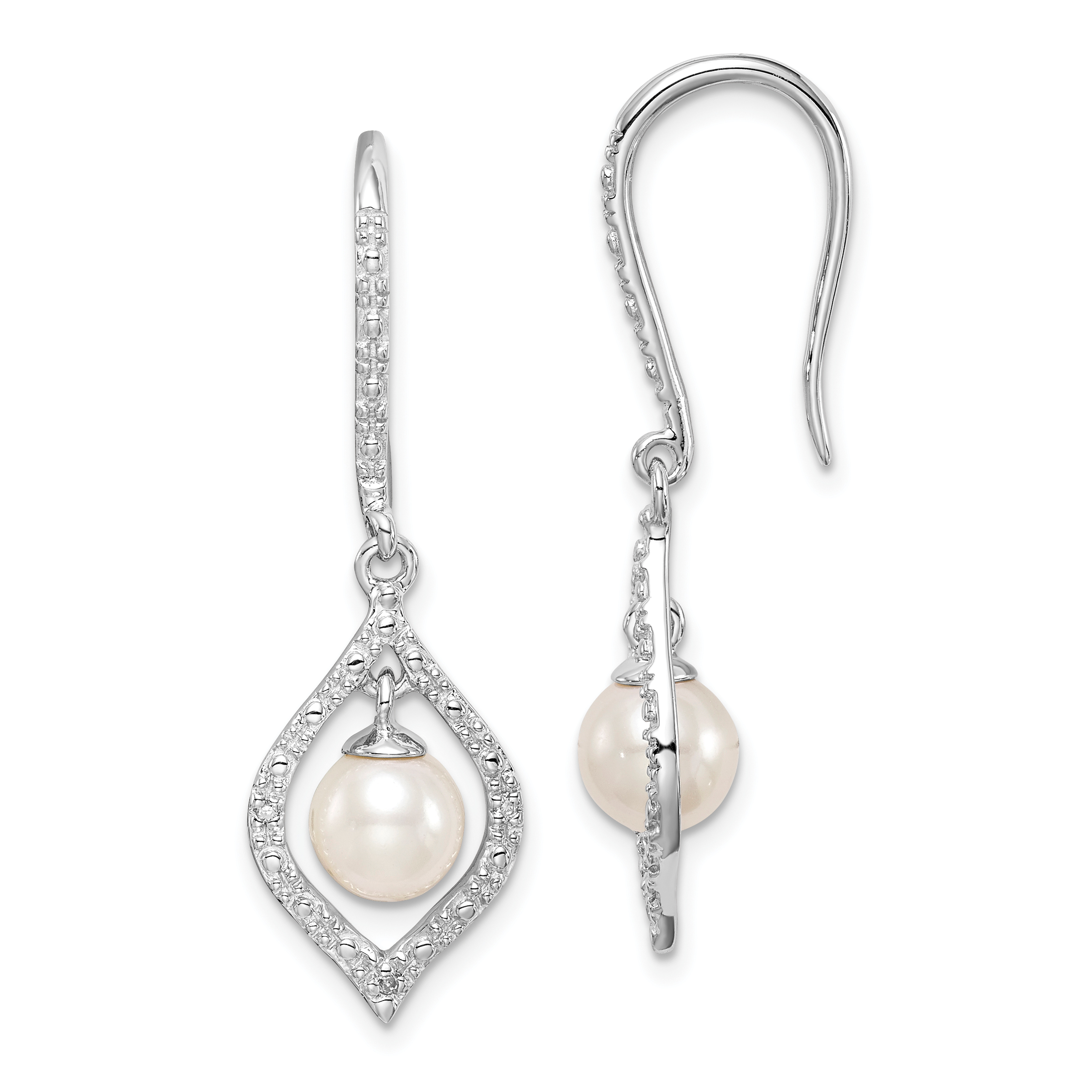 Sterling Silver Rhodium Plated Diamond and FW Cultured Pearl Ear (QE10319)