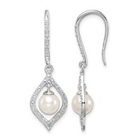 Sterling Silver Rhodium Plated Diamond and FW Cultured Pearl Ear view 1