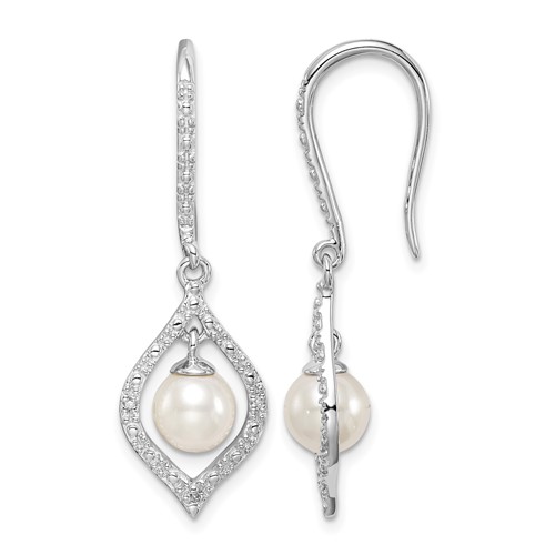 Sterling Silver Rhodium Plated Diamond and FW Cultured Pearl Ear