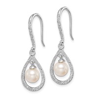 Sterling Silver Rhod Plated Dia. and FW Cultured Pearl Dangle Ear view 2