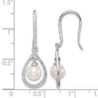Sterling Silver Rhod Plated Dia. and FW Cultured Pearl Dangle Ear view 4