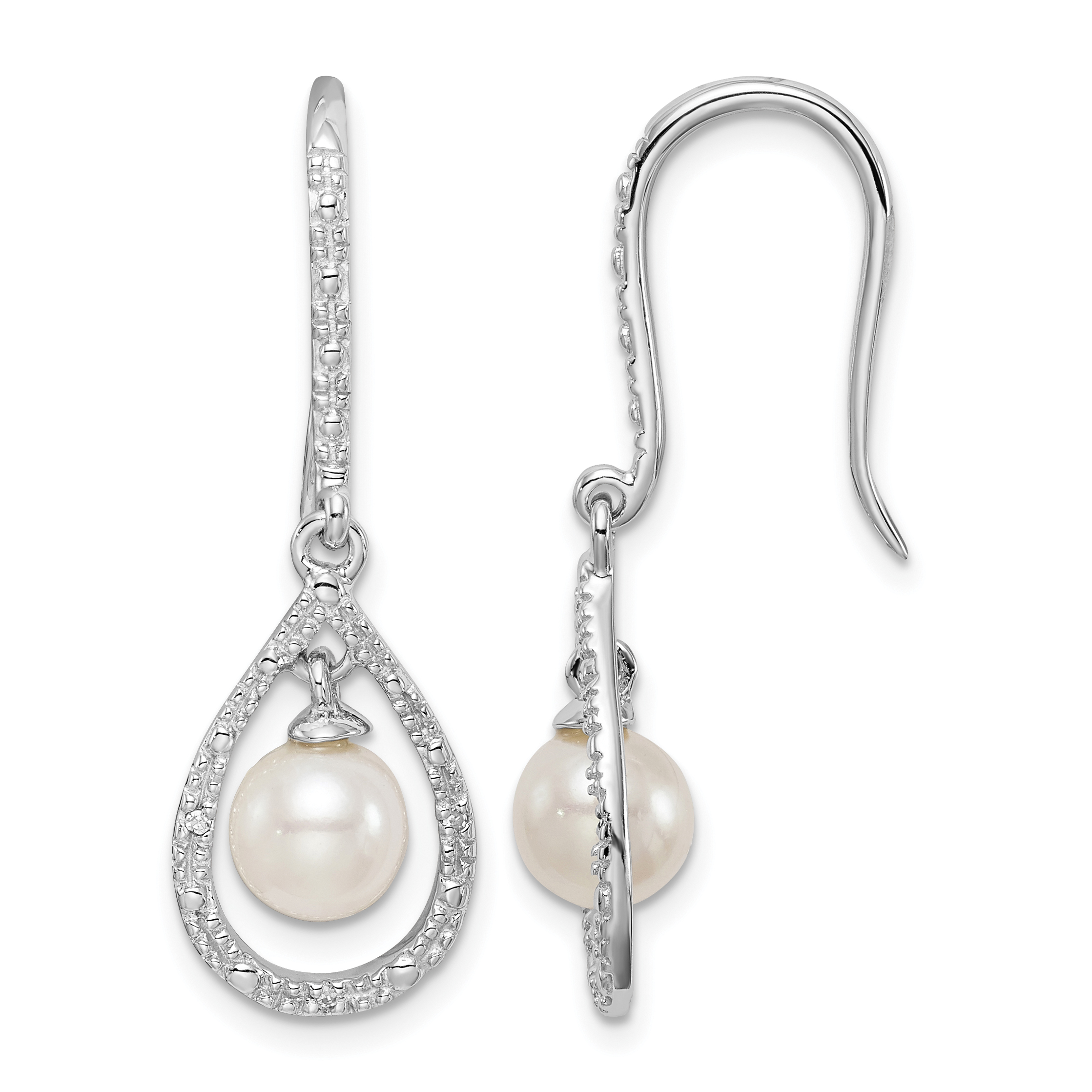 Sterling Silver Rhod Plated Dia. and FW Cultured Pearl Dangle Ear (QE10320)