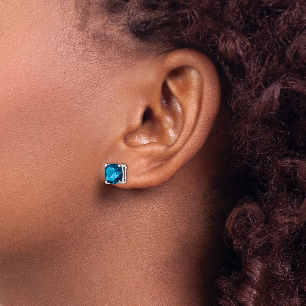 Sterling Silver Rhodium Plated London Blue Topaz Post Earrings (QE10322BT)
