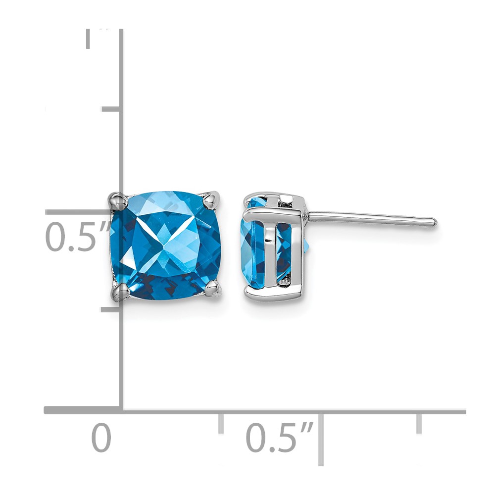 Sterling Silver Rhodium Plated London Blue Topaz Post Earrings (QE10322BT)