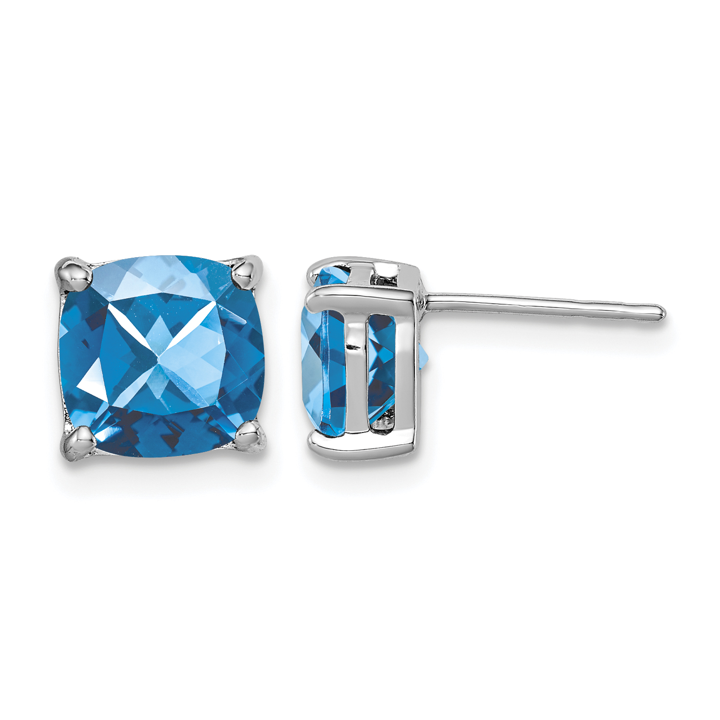 Sterling Silver Rhodium Plated London Blue Topaz Post Earrings (QE10322BT)