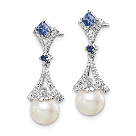 FWC Pearl Created Sapphire Diamond Dangle Post Earrings