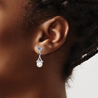 Sterling Silver Rhod Plated Dia. FW Cultured Pearl Cr. Sapphire Ear view 3