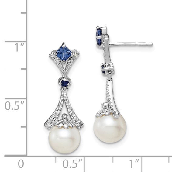 FWC Pearl Created Sapphire Diamond Dangle Post Earrings