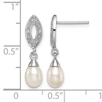 Sterling Silver Rhod Plated Diamond and FW Cultured Pearl Post Ear view 2