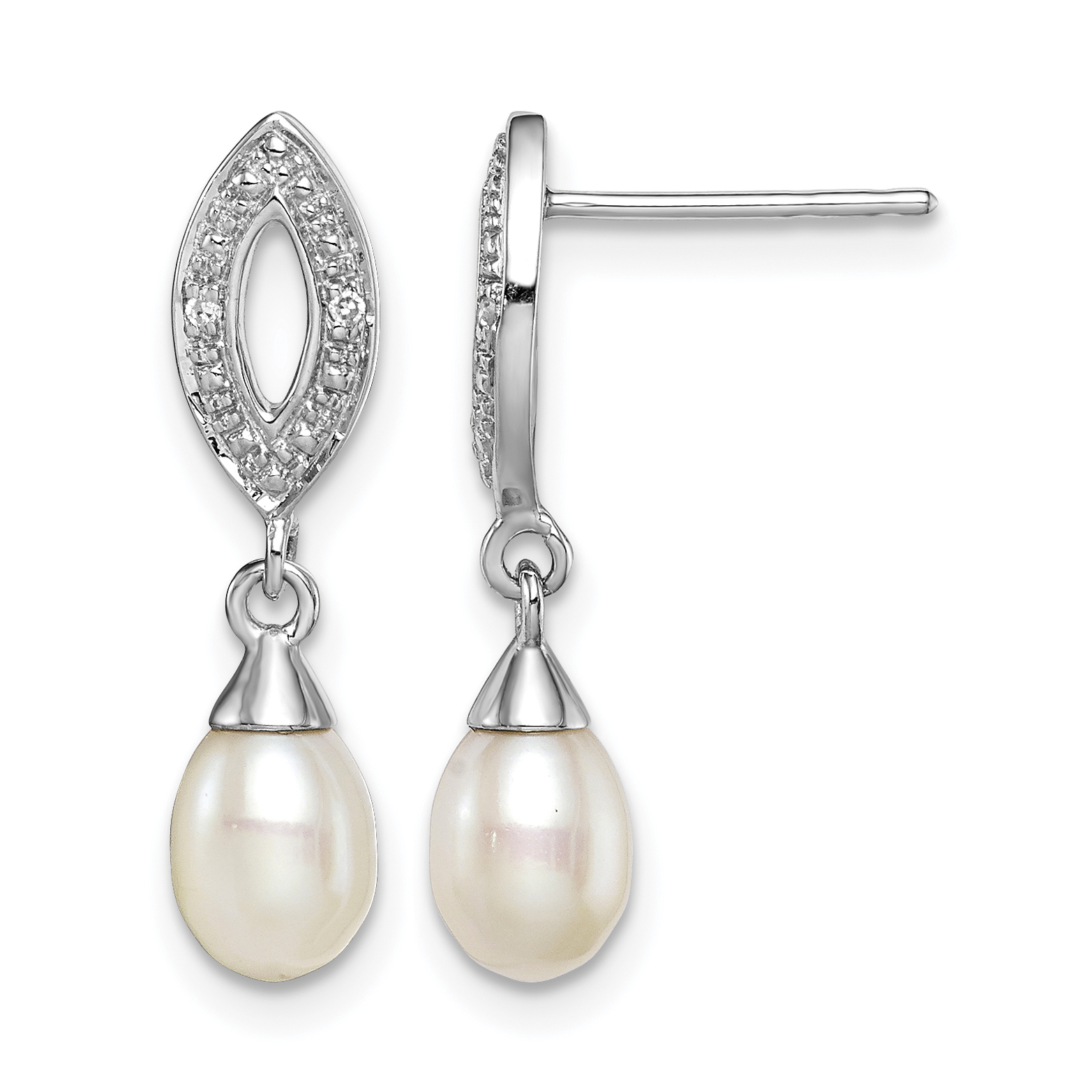 Sterling Silver Rhod Plated Diamond and FW Cultured Pearl Post Ear (QE10331)