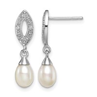 Sterling Silver Rhod Plated Diamond and FW Cultured Pearl Post Ear view 1