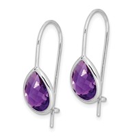 Sterling Silver Rhodium Plated Amethyst Teardrop Dangle Earrings view 2