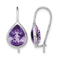 Sterling Silver Rhodium Plated Amethyst Teardrop Dangle Earrings view 1