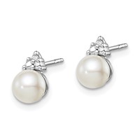 Sterling Silver Rhod Plated Diamond and FW Cultured Pearl Post Ear view 2
