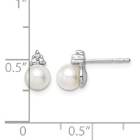 Sterling Silver Rhod Plated Diamond and FW Cultured Pearl Post Ear view 4