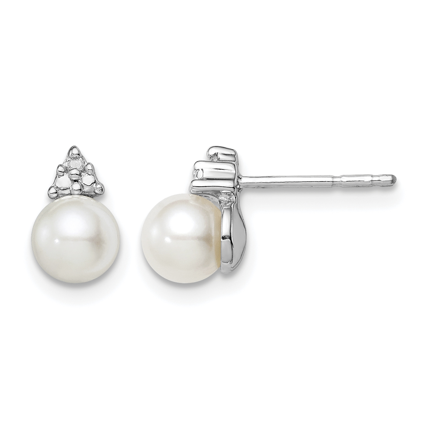 Sterling Silver Rhod Plated Diamond and FW Cultured Pearl Post Ear (QE10339)