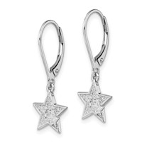 Sterling Silver Rhodium Plated Diamond Star Leverback Earrings view 2