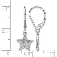 Sterling Silver Rhodium Plated Diamond Star Leverback Earrings view 4